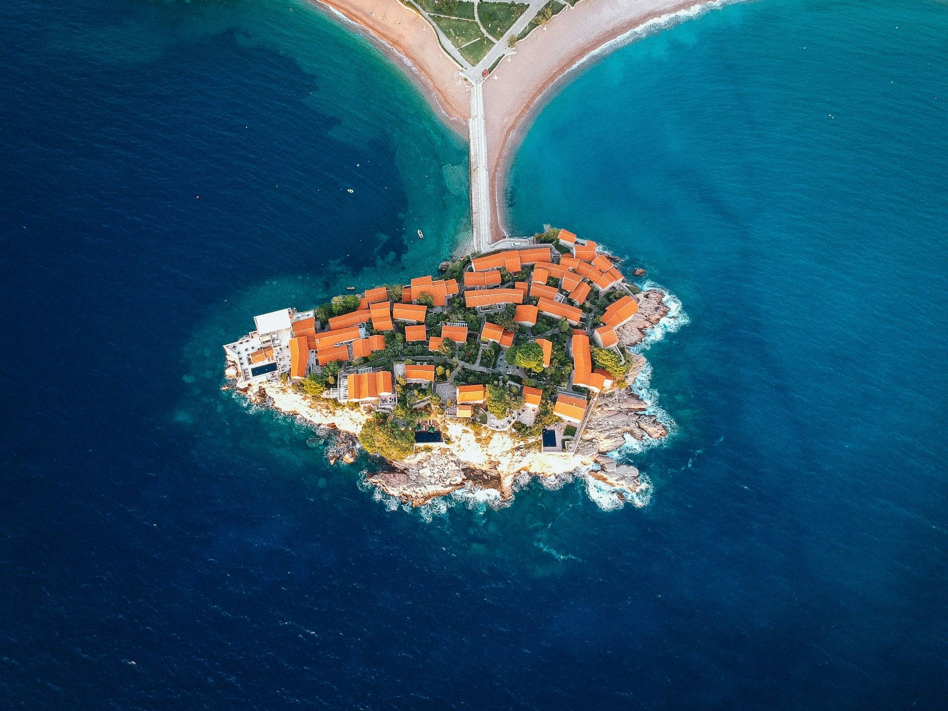 Sveti Stefan island luxury resort coastline in Montenegro